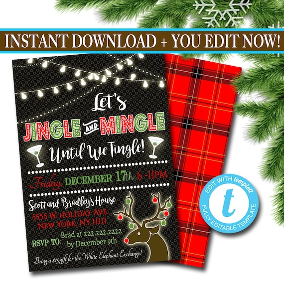 Printable Jingle & Mingle Christmas Party Invitation, Adult Holiday Party Invitation, Adult Christmas Card, Holiday Ugly Sweater Invitation Il_570xn