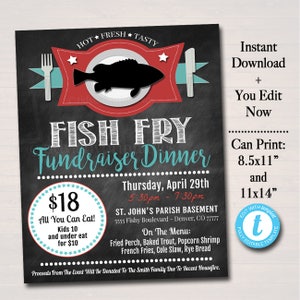 EDITABLE Fish Fry Flyer, Printable PTA PTO Flyer, Benefit Fundraiser Event Poster, Church Benefit, Lent Friday Fish Fry Printable Invitation