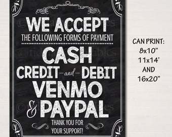 Signe de la carte de crédit : espèces, débit, Venmo, PayPal (imprimable)
