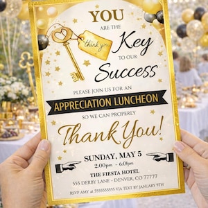 Editable Appreciation Invitation: You are the Key To Our Success Thank You Event Template (DIGITAL DOWNLOAD)