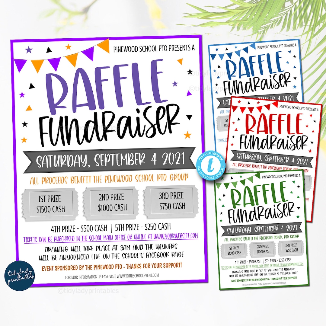 Pto Day Raffle Editable Raffle Fundraiser Flyer Template: School PTO PTA (printable ...