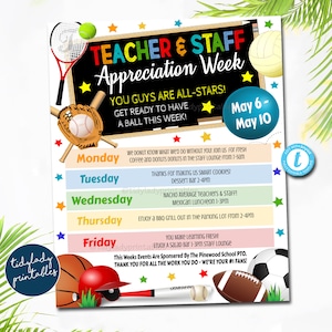 EDITABLE Sports All Star Vip Teacher Appreciation Week Itinerary Poster, Digital File, Appreciation Week Schedule Events, EDITABLE TEMPLATE