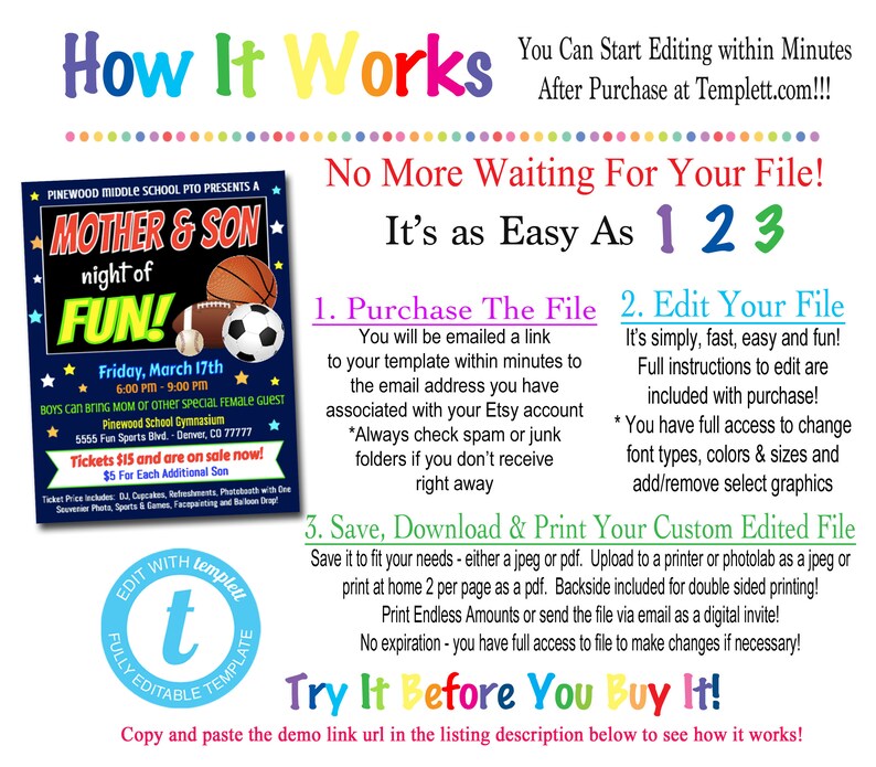 EDITABLE Mother Son School Dance Set Dance Flyer Party Sports Etsy