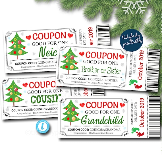EDITABLE Christmas Pregnancy Announcement Coupons, Holiday Printable ...
