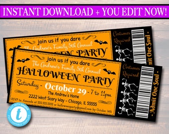 Printable Halloween Party Ticket Invitation: Costume Party (Instant Download)