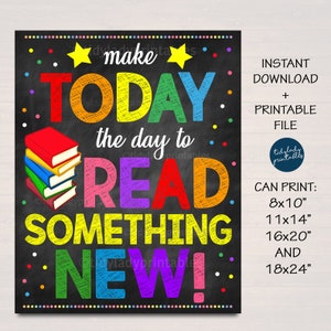 Plakat do czytania, szkolna biblioteka, plakat do druku w klasie języka angielskiego, wystrój bibliotekarza, przeczytaj coś nowego, inspirująca sztuka, natychmiastowe pobranie
