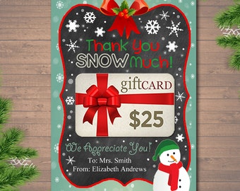 Christmas Gift Card Holder, Thank You Snow Much Printable Teacher Staff Gift, Xmas Employee Assistant Holiday Apopreciation INSTANT DOWNLOAD