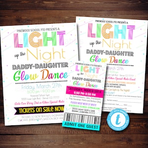 EDITIERBARE Glow Dance Set, druckbare Schultanz Flyer Party einladen, Kirchen Community Event, Daddy Daughter Dance, pto pta, INSTANT DOWNLOAD