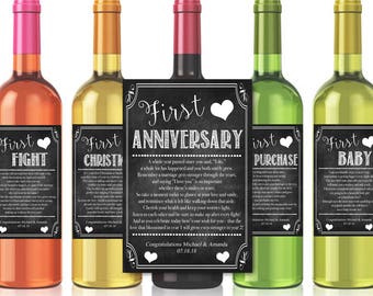 EDITABLE Christian Marriage Firsts Wine Labels, Printable Wine Label, Marriage Milestones Label Set, INSTANT DOWNLOAD, Firsts Wedding Gift