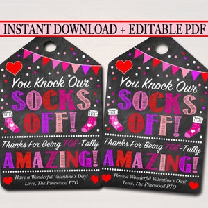 Valentines Sock Gift Tags Staff, Winter Fuzzy Socks Mani Pedi Gift, Toe-Tally Amazing Teacher Staff Valentine Appreciation, INSTANT DOWNLOAD