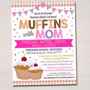 EDITABLE Muffins With Mom Invite, Printable PTA Flyer, Mother's Day Brunch Event, School Mom Appreciation Fundraiser Digital Invitation image 2