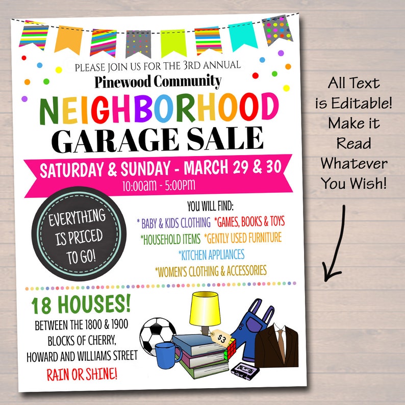 EDITABLE Garage Sale Flyer, Printable PTA PTO Flyer, School Church Fundraiser, Neighborhood Rummage Sale Event Poster, Digital Printable image 2