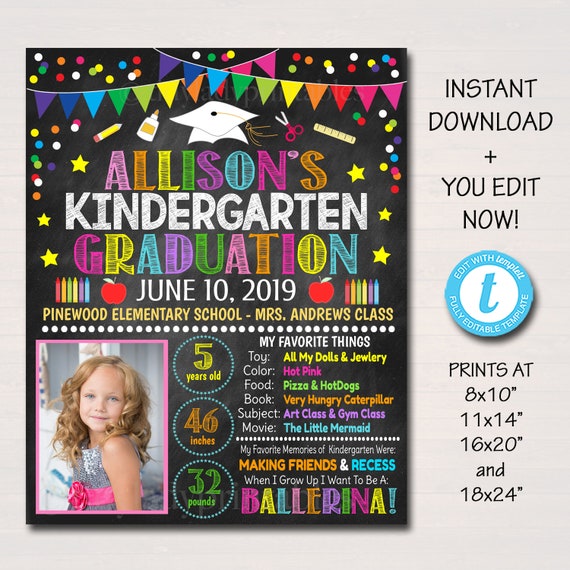 EDITABLE Last Day of School Photo Prop School Chalkboard Poster DIY Instant Download Preschool, Kindergarten Graduation, End of School Year Il_570xn