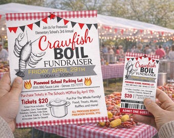 Editable Crawfish Boil Fundraiser Flyer, Ticket, and Poster Template Set (Digital DOWNLOAD)
