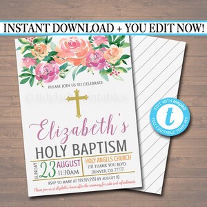 Floral Baptism Invitation: Editable Christian Invite (Digital Download)