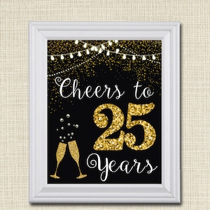 Letrero de 25 años: Decoración de aniversario con purpurina dorada (descarga digital)
