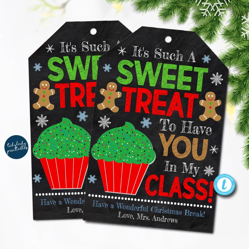 Christmas Treat Gift Tags: Editable Student Teacher Tags (digital ...