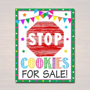 Cartel de Cookie Booth, Stop Cookies Vendidas Aquí, Banner Imprimible de Cookie Dropner, Cookie Booth Poster, Cookie Sale, INSTANT DOWNLOAD Fundraiser Booth