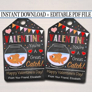 EDITABLE Valentine Goldfish Tag, You Are a Great Catch, Teacher Friend Kids Classroom, Printable Valentine Treat Tag Label, INSTANT DOWNLOAD
