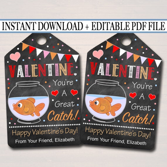 EDITABLE Valentine Goldfish Tag, You Are a Great Catch, Teacher Friend Kids Classroom, Printable Valentine Treat Tag Label, INSTANT DOWNLOAD Il_570xn