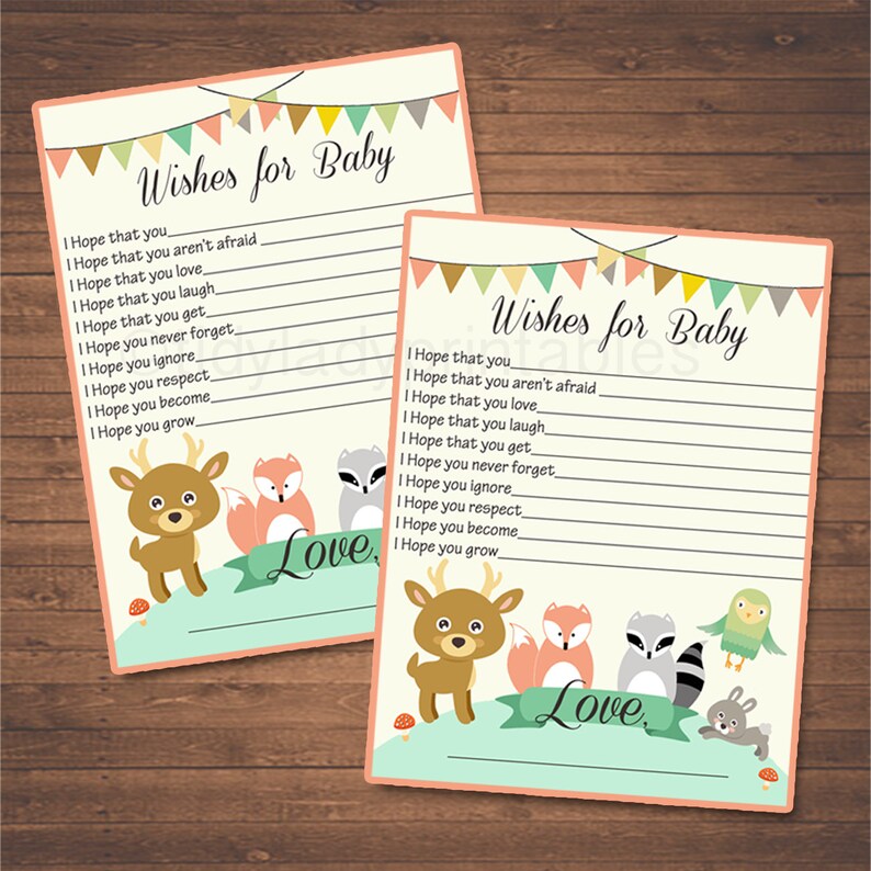 Forest Animals Woodland Baby Shower Wishes for Baby, INSTANT DOWNLOAD, Printable Baby Shower Games, Forest Friends Animal Themed Baby Shower image 3