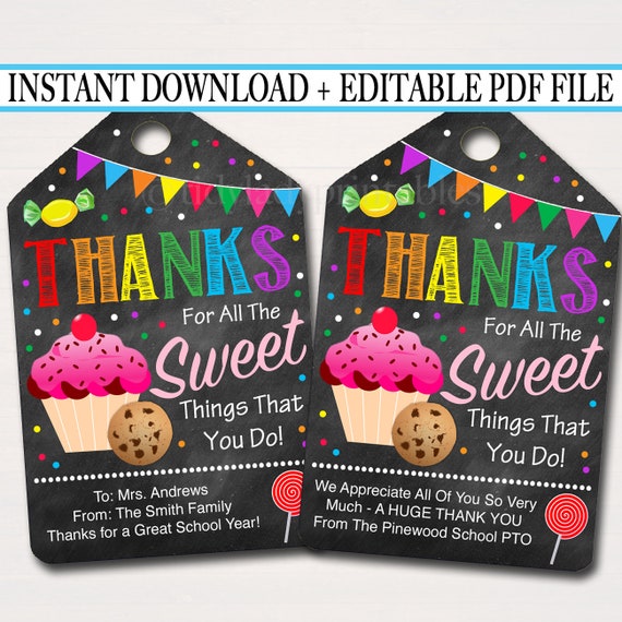 Printable Thank You Favor Tags, Appreciation Week Labels Printable INSTANT + EDITABLE Sweet Gift Candy Cookie Treat Tag, Candy Sweet Theme Il_570xn