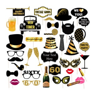 EDITABLE 60th Birthday Party Props, Printable Photo Booth Props INSTANT DOWNLOAD, 60th Party Props, Sixtieth Birthday, 60th Party Photobooth