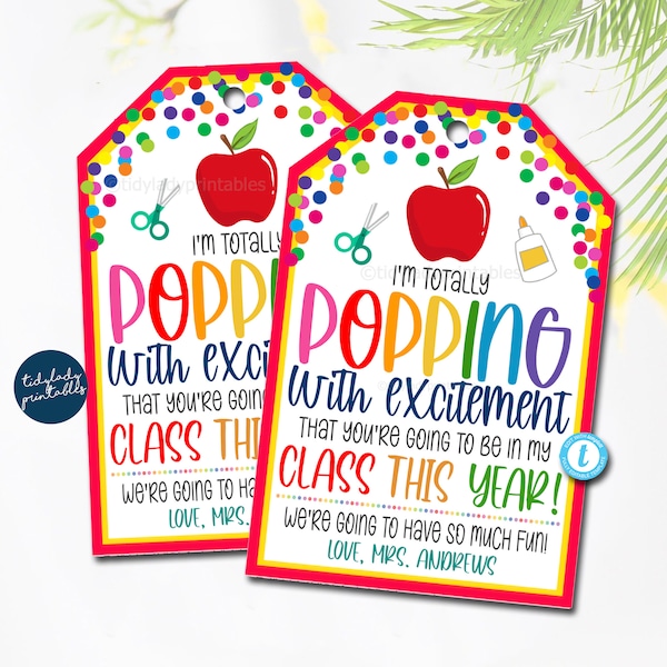 Back to School Gift Tags: Popping with Excitement, Editable (Digital Download)