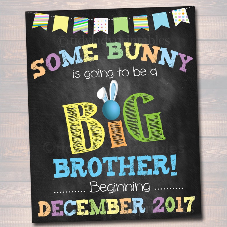 Easter Pregnancy Announcement, Big Brother Promotion, Printable Chalkboard Photo Prop Pregancy Reveal, Some Bunny Going to Be a Big Brother image 2