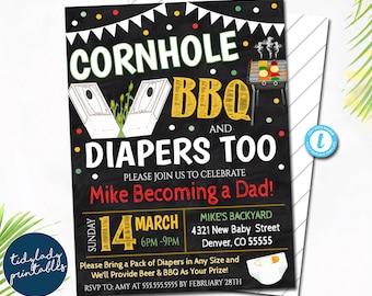 Cornhole BBQ Baby Shower Invitation: Chalkboard Baby-Q (EDITABLE TEMPLATE)