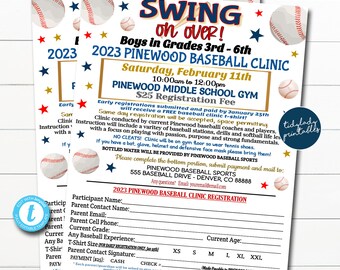 Modulo di registrazione modificabile per la clinica di baseball: volantino della Little League (modello stampabile)