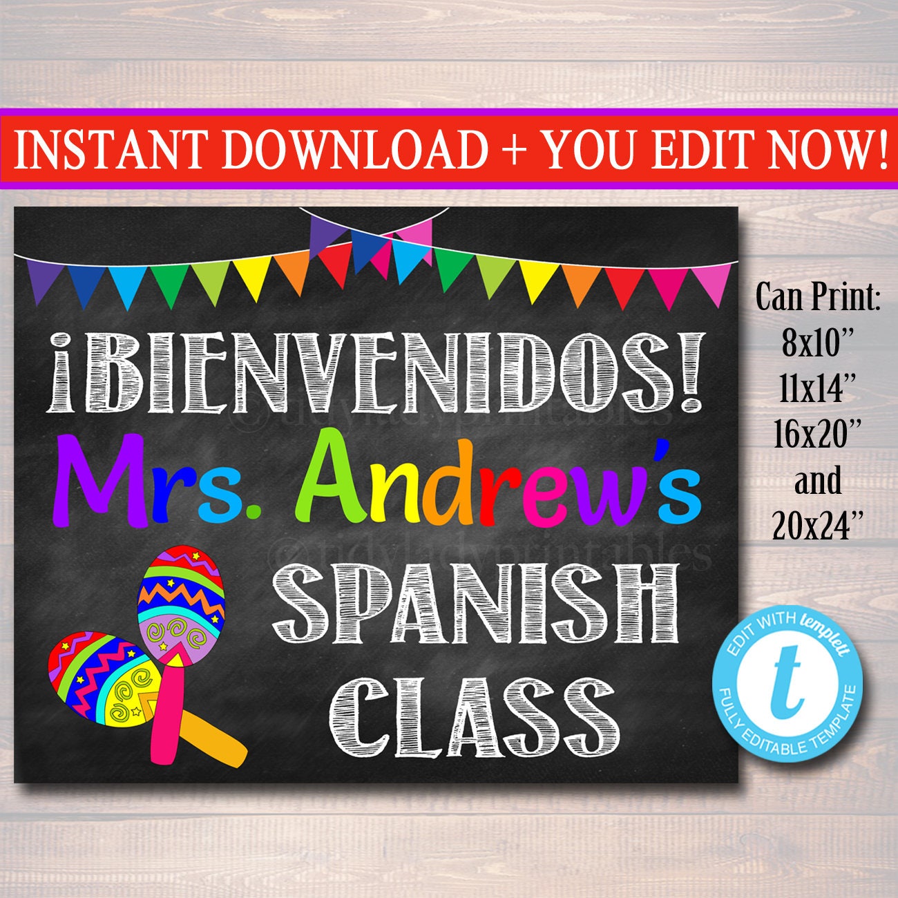 Spanish Teacher Classroom Door Sign Bienvenido Printable