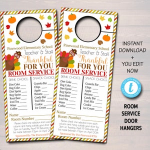 Thanksgiving Room Service Door Hanger, Fall Grateful For You Staff Office Employee, School Pta Pto Appreciation Thankful Gift Idea, EDITABLE