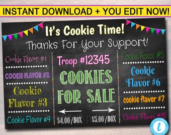 EDITABLE Cookie Booth Sign, Digital File, Troop Leader, Cookie Banner, Bake Sale Sign, INSTANT DOWNLOAD Fundraiser Printables