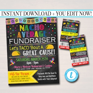 EDITIERBARE Taco Nacho Bar Fundraiser Flyer Ticket Set, pto pta, Church Charity Community School Benefizveranstaltung, Nacho Durchschnitt, SOFORTIGER DOWNLOAD