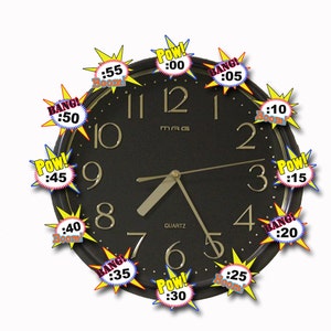 Numeri dell'orologio del supereroe, stampabili in classe, DOWNLOAD IMMEDIATO Forniture per insegnanti di supereroi Decorazioni per l'aula di supereroi, Arredamento di fumetti