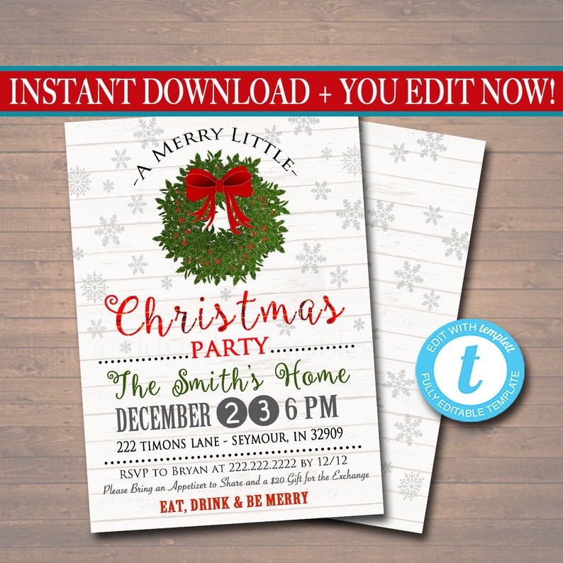 EDITABLE Christmas Party Invitation, Rustic Holiday Party Invitation, Farmhouse Plaid Christmas Card, Plaid Flannel Vintage Christmas Card image 1