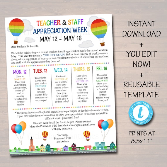 Editable Up Theme Teacher Appreciation Staff Invitation Newsletter, Printable Appreciation Week of Events, Take Home Flyer, INSTANT DOWNLOAD Il_570xn