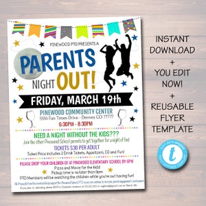EDITABLE Parents Night Out Flyer, Printable PTA, PTO, School Family Fundraiser Event, Community Center, Church Printable Digital Invitation