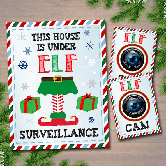 Elf Surveillance, House is Under Elf Surveillance, Kids Christmas Decor, INSTANT DOWNLOAD, Elf Ideas, Elf Cam, Holiday Printable Wall Art Il_570xn
