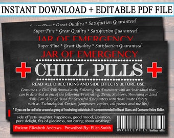 Bewerkbaar Chill Pills-label: Funny Gag-cadeau (pdf)