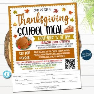 Thanksgiving Schule Mahlzeit Flyer Vorlage, Thanksgiving Luncheon Dinner Event Herbst Spendenaktion, Pto Pta Kirche Schule Pto Pta Friendsgiving
