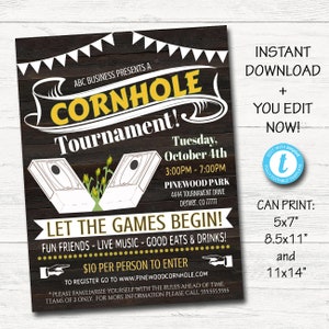 EDITABLE Cornhole Invite Flyer, Printable Business School Church Benefit Fundraiser Event Poster, Digital Summer Fall Backyard Party