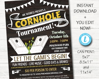 EDITABLE Cornhole Invite Flyer, Printable Business School Church Benefit Fundraiser Event Poster, Digital Summer Fall Backyard Party