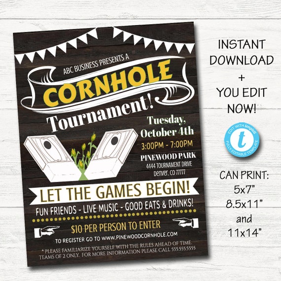 EDITABLE Cornhole Invite Flyer, Printable Business School Church Benefit Fundraiser Event Poster, Digital Summer Fall Backyard Party Il_570xn