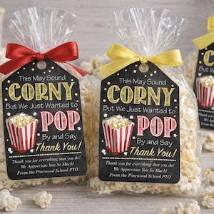 Editable Popcorn Thank You Tags: Teacher & Staff Appreciation This Might Sound Corny Popcorn Pun Gift Tag (Printable PDF)