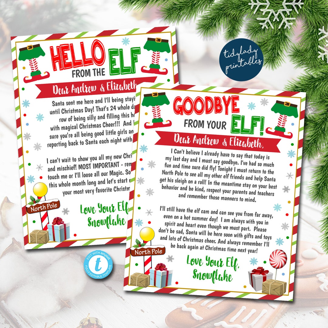 Elf Letter Set, Hello From Your Elf, Goodbye From the Elf Arrival ...