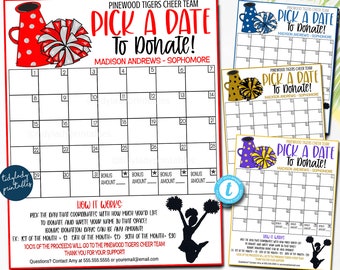 EDITABLE Cheer Pick a Date to Donate Printable, Cheerleader Fundraiser,  Poms Dance Team Fundraiser, Editable Calendar Cheer File, Template - Etsy