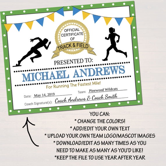 EDITABLE award certificate participation award sports certificate achievement award certificate template custom diploma printable templett
