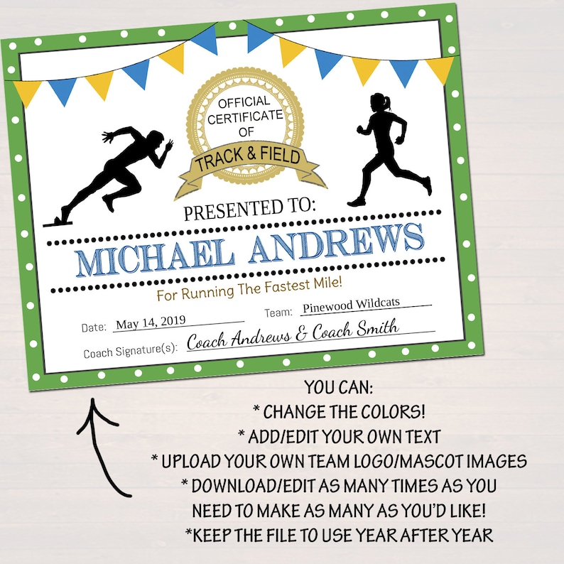 EDITABLE Track & Field Award Certificates, INSTANT DOWNLOAD, Track Awards, Track Party Printable, Printable Award Sports Runner Certificates image 2